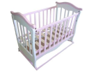 Кровать детская  "Аленка" (колесо,качалка, ящ)  спинки-бел, ограждение- розовый