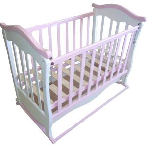 Кровать детская  "Аленка" (колесо,качалка, ящ)  спинки-бел, ограждение- розовый